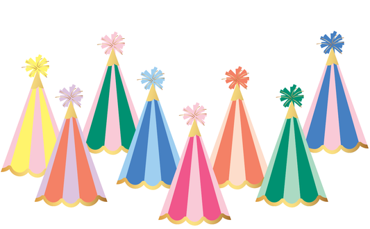 Rainbow Stripe Party Hats with Gold Trim (Set of 8)