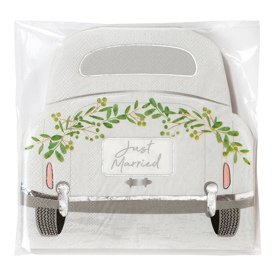 Home, Birthday, Games & Seasonal Decor - Just Married Car Shaped Napkins - 16 Pack | Wedding Decor |