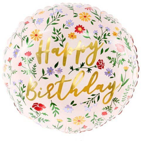 Happy Birthday Light Pink Flowers Round Mylar Balloon