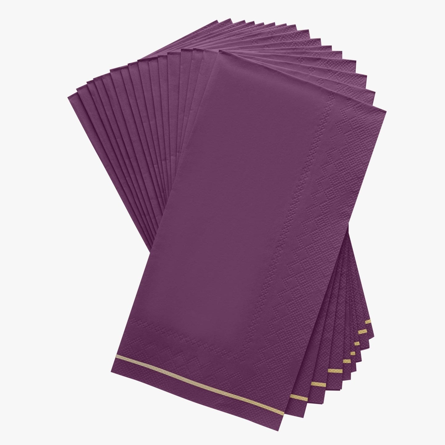 Purple with Gold Stripe Guest Paper Napkins | 16 Napkins: 16 Dinner Napkins - 4.25" x 7.75"