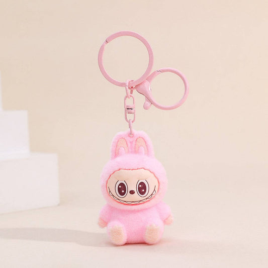 Labubu Flocking Keychain - Pink
