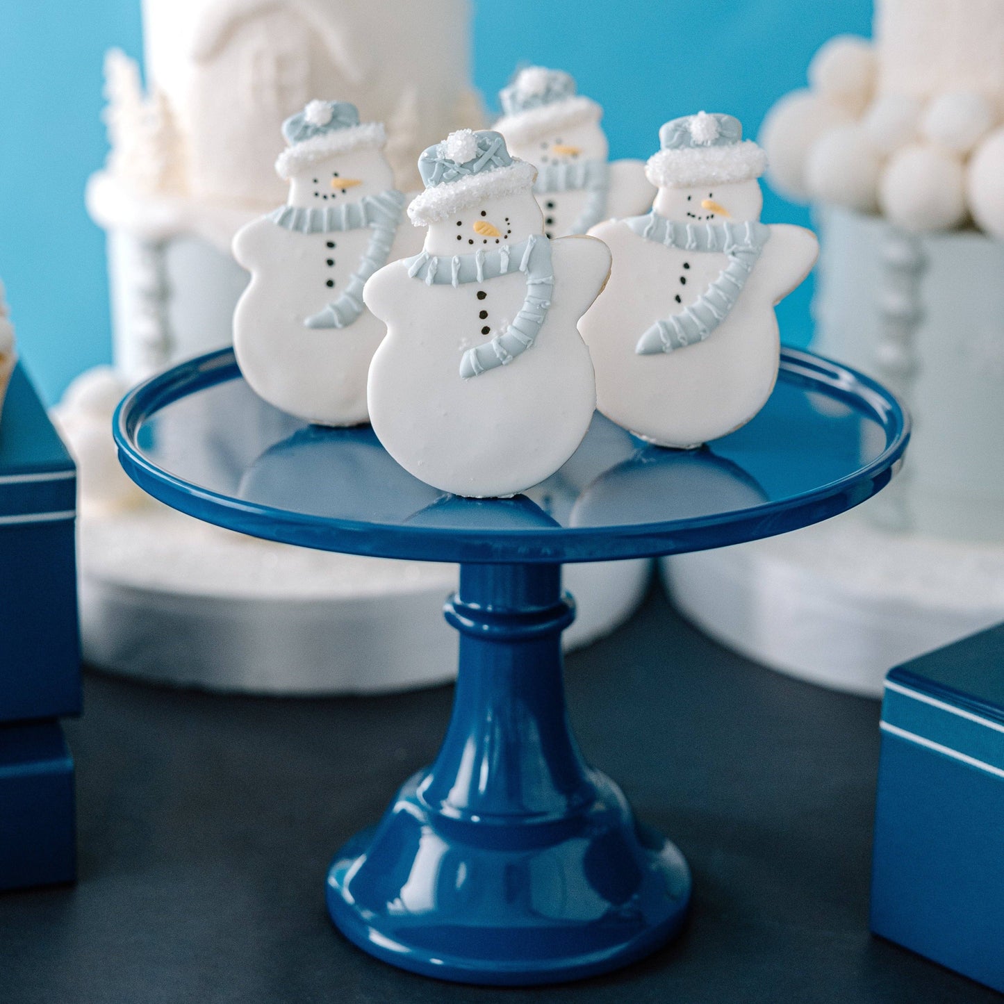 LARGE MIDNIGHT BLUE PEDESTAL MELAMINE CAKE STAND