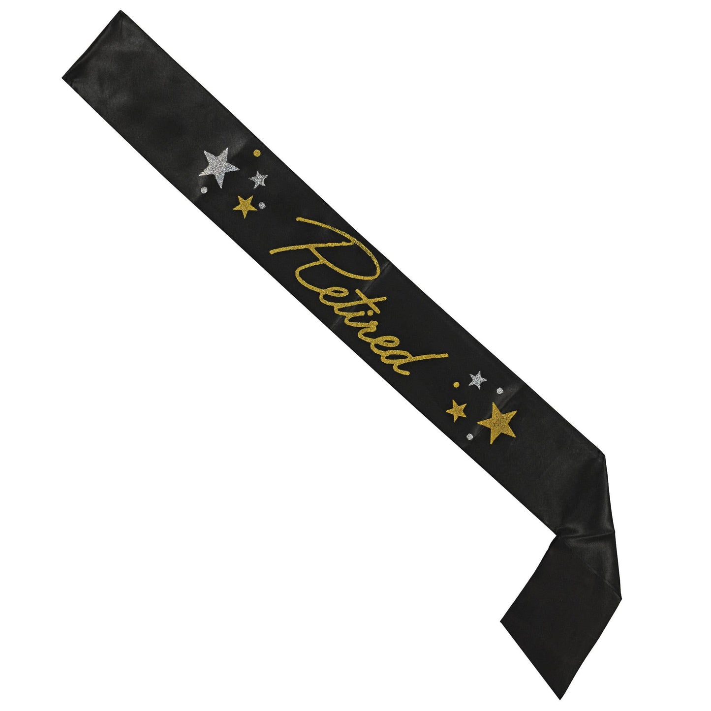 Black and Gold Glittered Retirement Sash, 33" x 4"