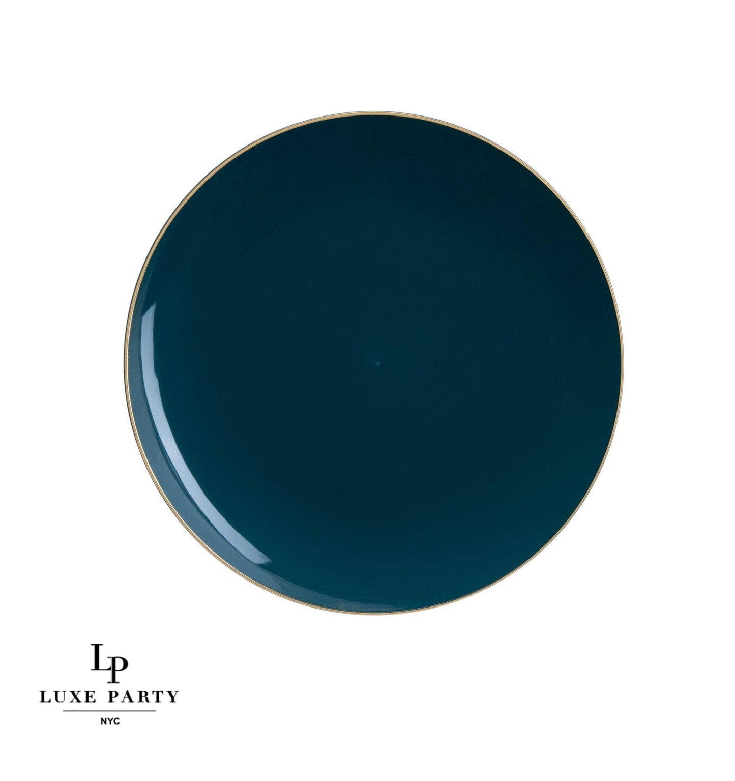 Round Teal • Gold Plastic Plates | 10 Pack: 10.25" Dinner Plates / 10 Plastic Plates