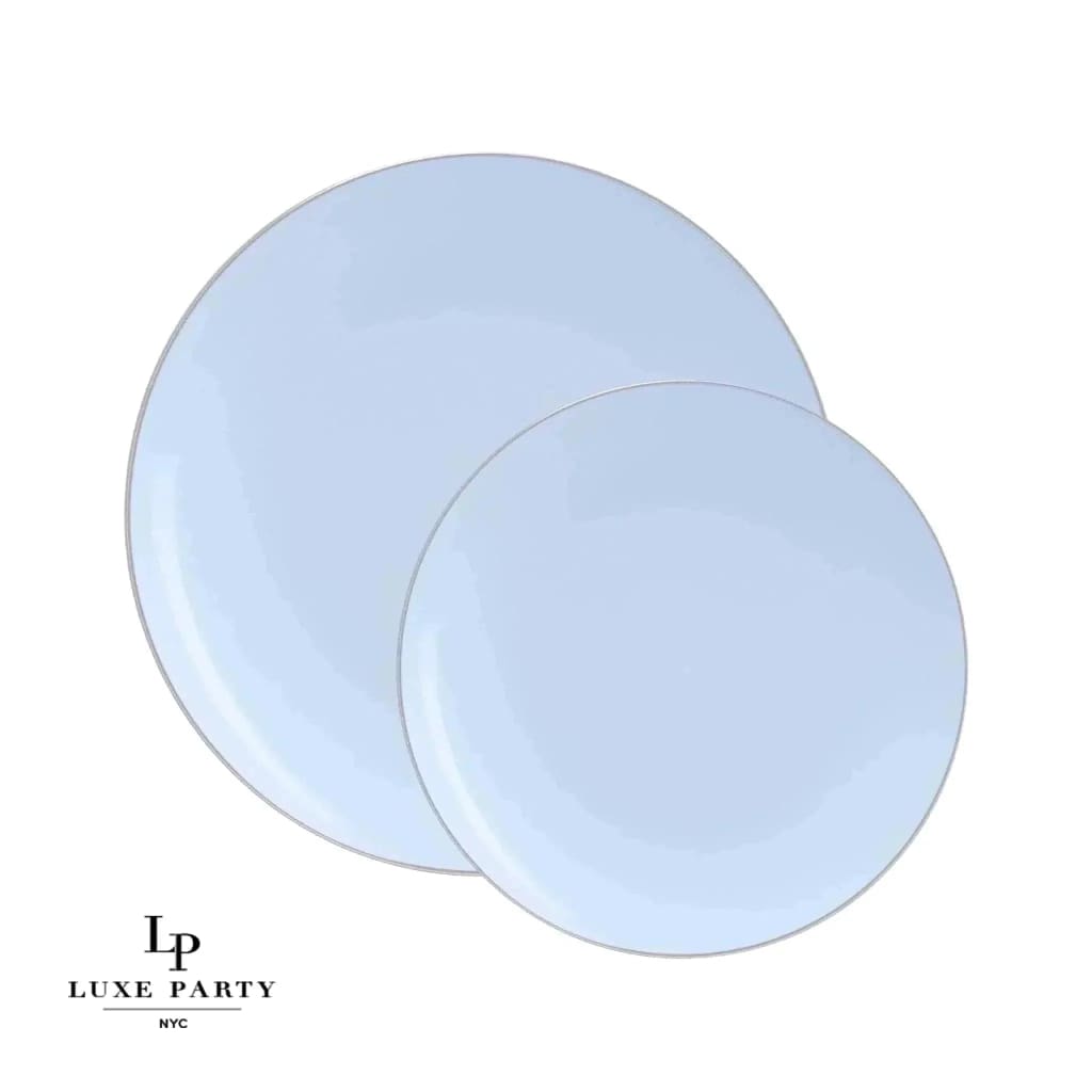Luxe Party - Ice Blue and Silver Round Plastic Plates | 10 Pack: 10.25" Dinner Plates