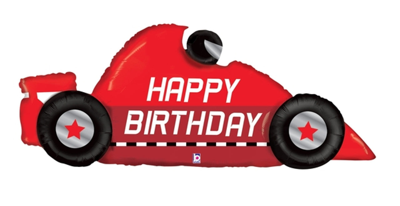 43"S Happy Birthday Racing Car Mylar Balloon