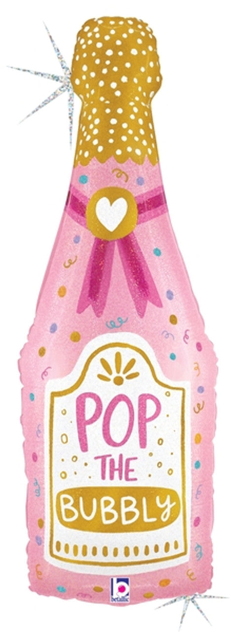 Bubbly Champagne Bottle Pink 37" Mylar Balloon