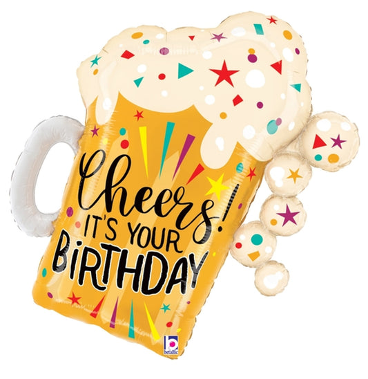 27" Cheers On Your Birthday Beer Mylar Balloon