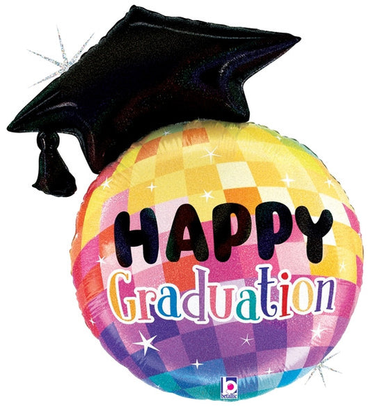 26"S Graduation Disco Ball Holographic Mylar Balloon