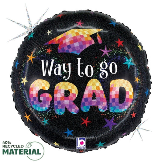 18" Way To Go Grad Disco Stars Mylar Balloon