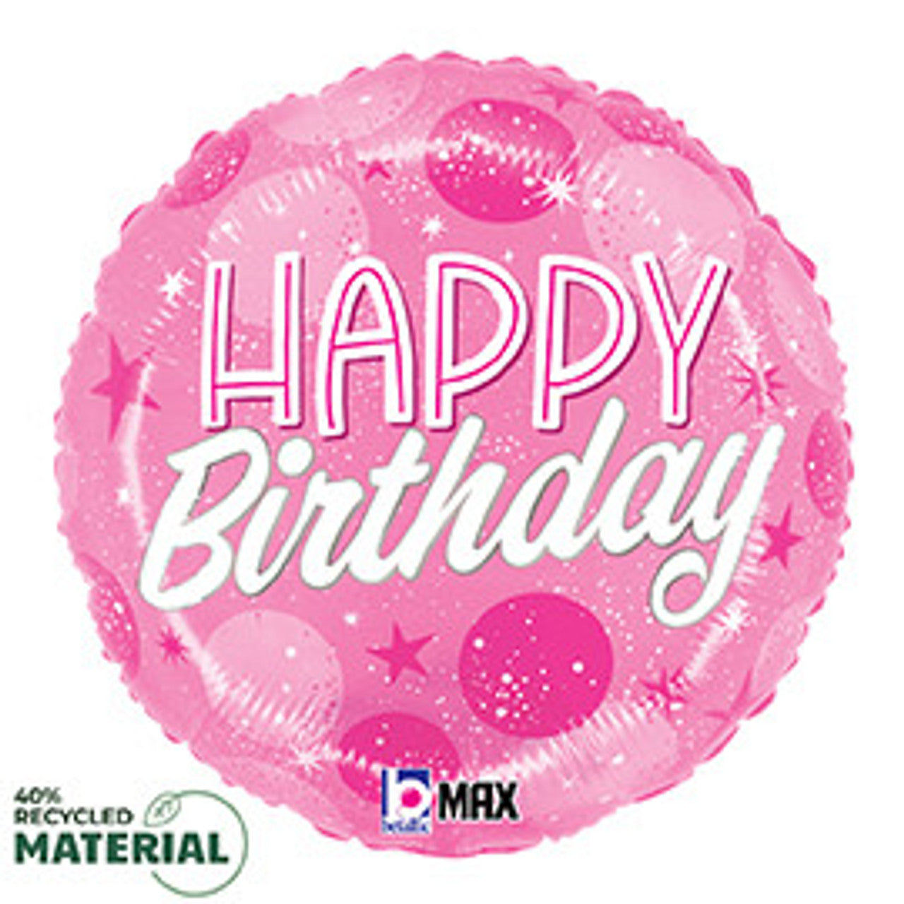 18" Happy Birthday Sparkle Pink Dots Mylar Balloon