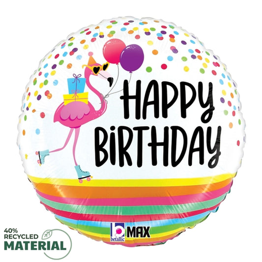 18" Happy Birthday Party Flamingo Mylar Balloon