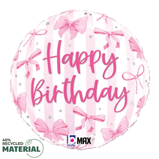 18" Happy Birthday Pretty Pink Bow Mylar Balloon