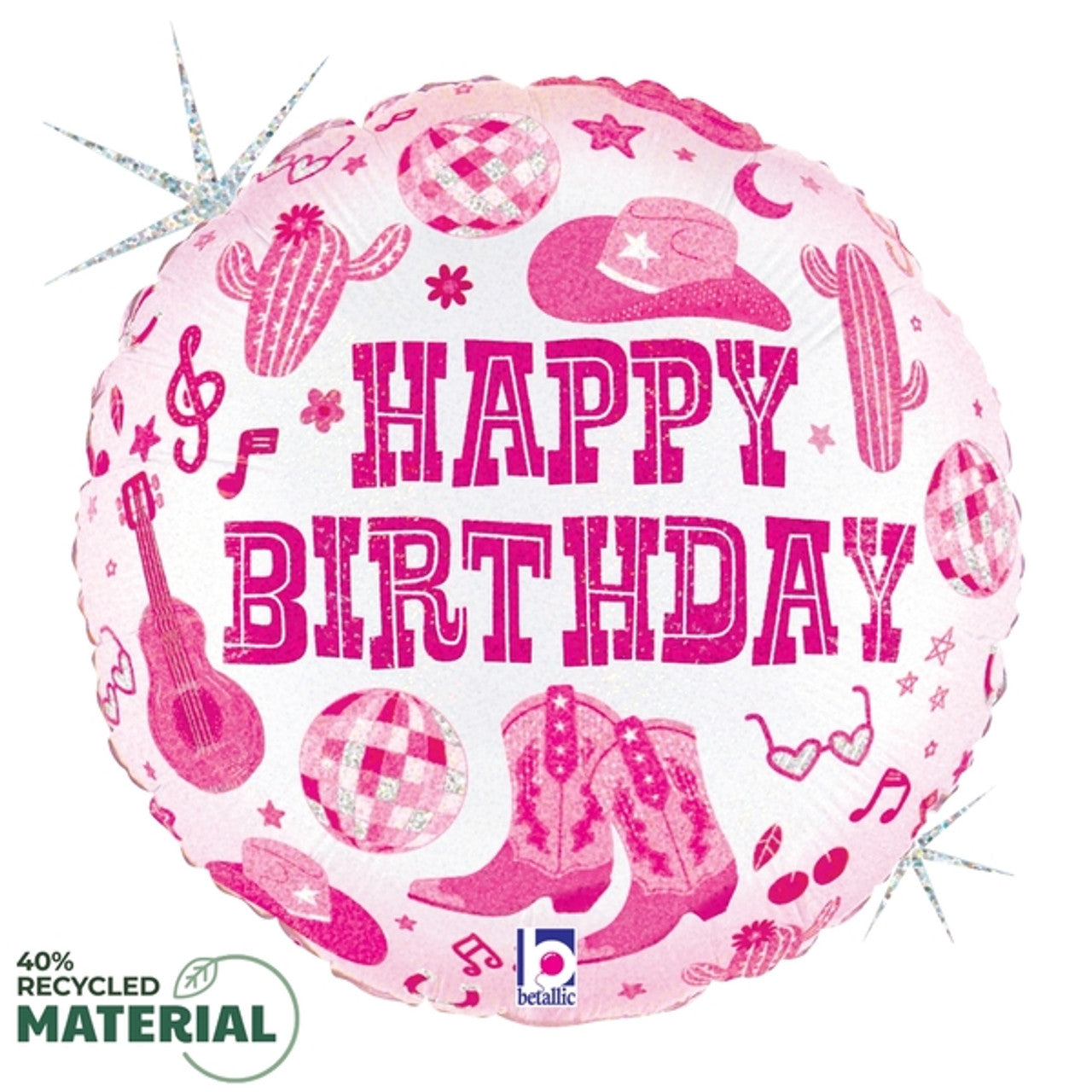 Happy Birthday Cowgirl Pink Mylar Balloon
