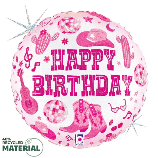 Happy Birthday Cowgirl Pink Mylar Balloon
