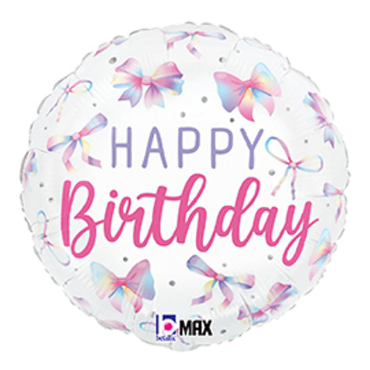 18 Happy Birthday Multi Color Bow Mylar Balloon