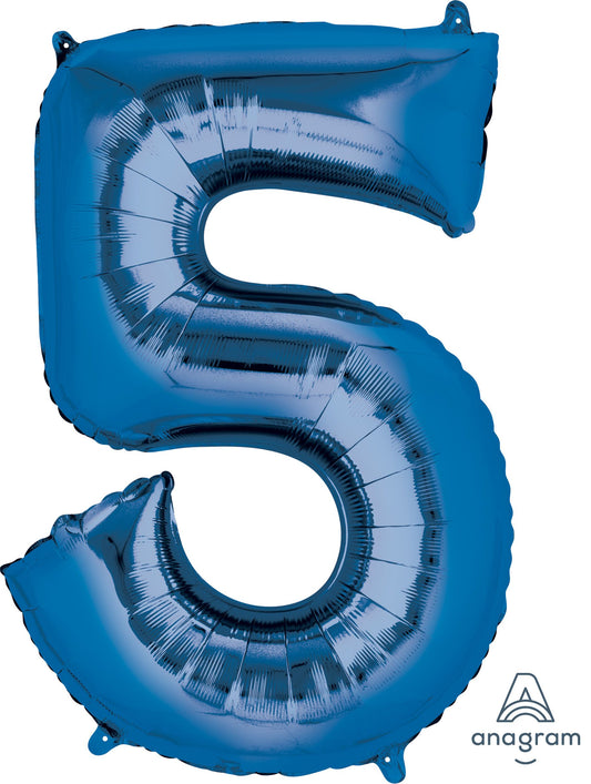 34" Blue Number 5 Mylar Balloon