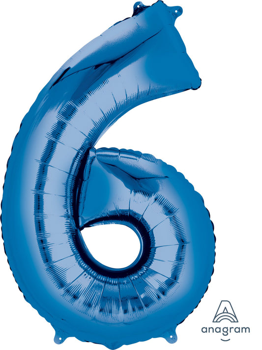 34" Blue Number 6 Mylar Balloon