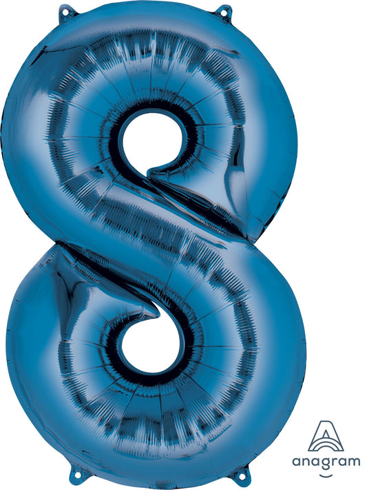 34" Blue Number 8 Mylar Balloon