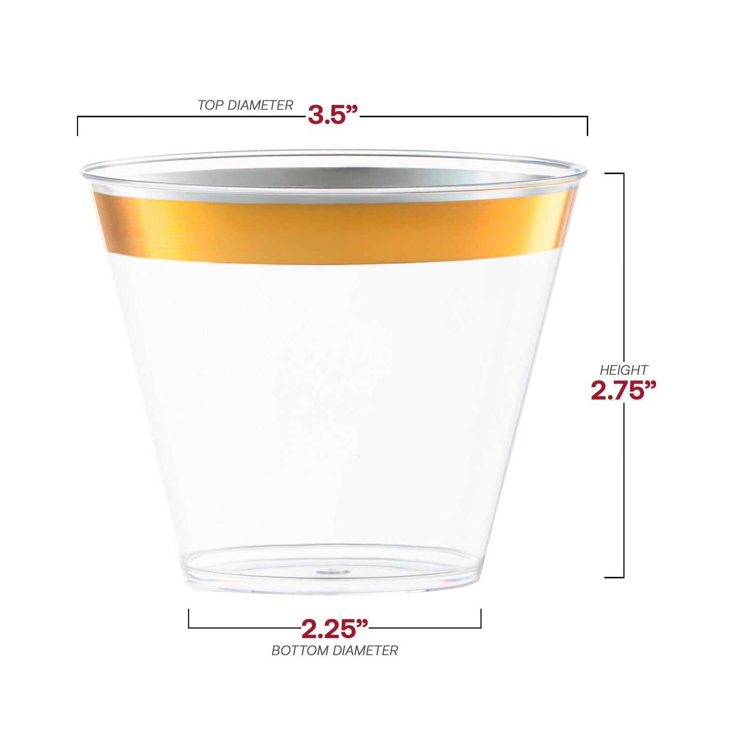 Smarty had a Party - 9 oz. Clear w/ Metallic Gold Rim Round Plastic Cups - 20 pcs