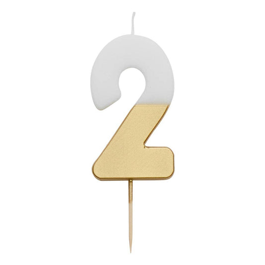 White & Gold Birthday Number Candles | 0-9 | Single |: 2