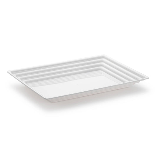 9" x 13" White with Groove Plastic Serving Tray