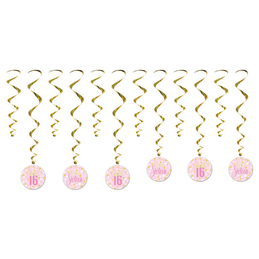 Pink and Gold Sweet 16 Whirls, 17½"-30½"