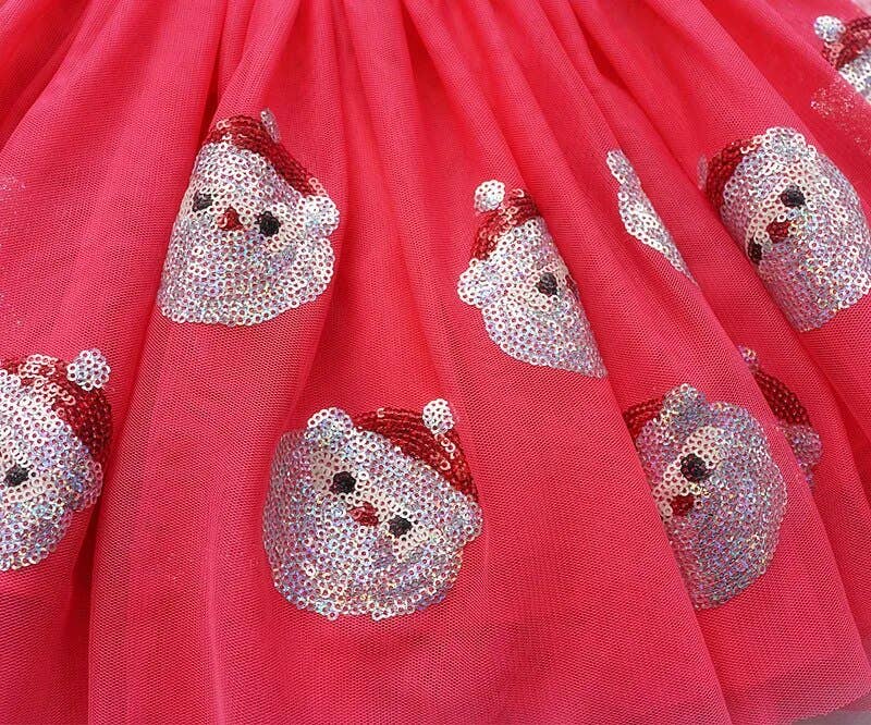 SparkleLuxe Christmas Santa Claus Sequin Tutu Skirt: Red / 2T