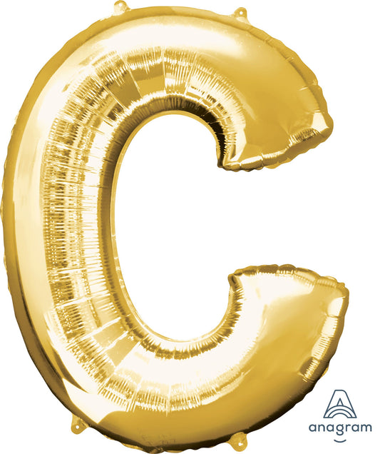 34" Gold Letter C Balloon - Not inflated