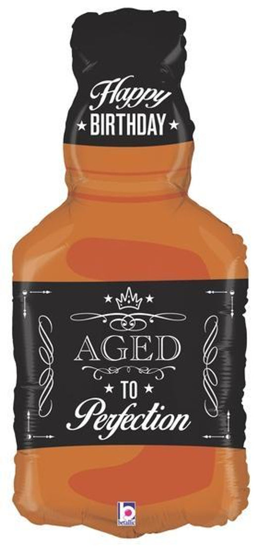 34" Aged to Perfection Whiskey Bottle Mylar Balloon