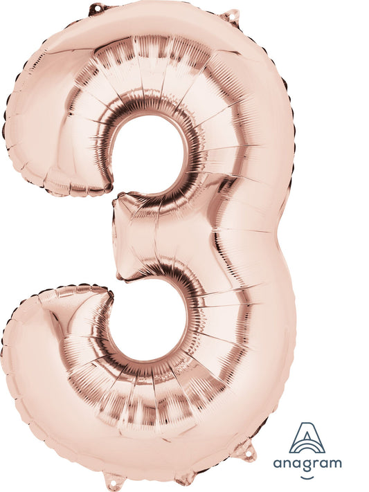 34" Rose Gold Number 3 Mylar Balloon