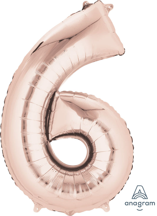34" Rose Gold Number 6 Mylar Balloon