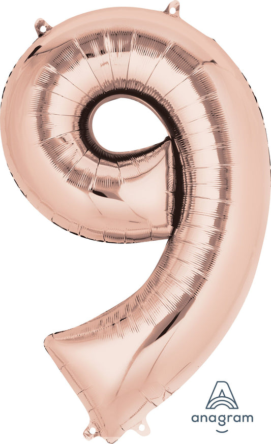 34" Rose Gold Number 9 Mylar Balloon