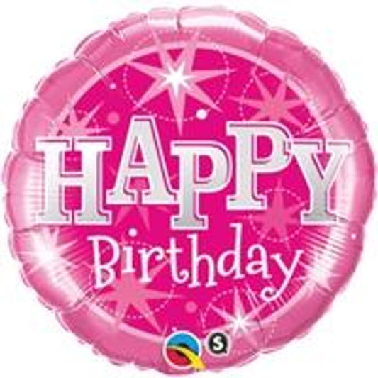 Happy Birthday Sparkle Pink Mylar balloon 18"