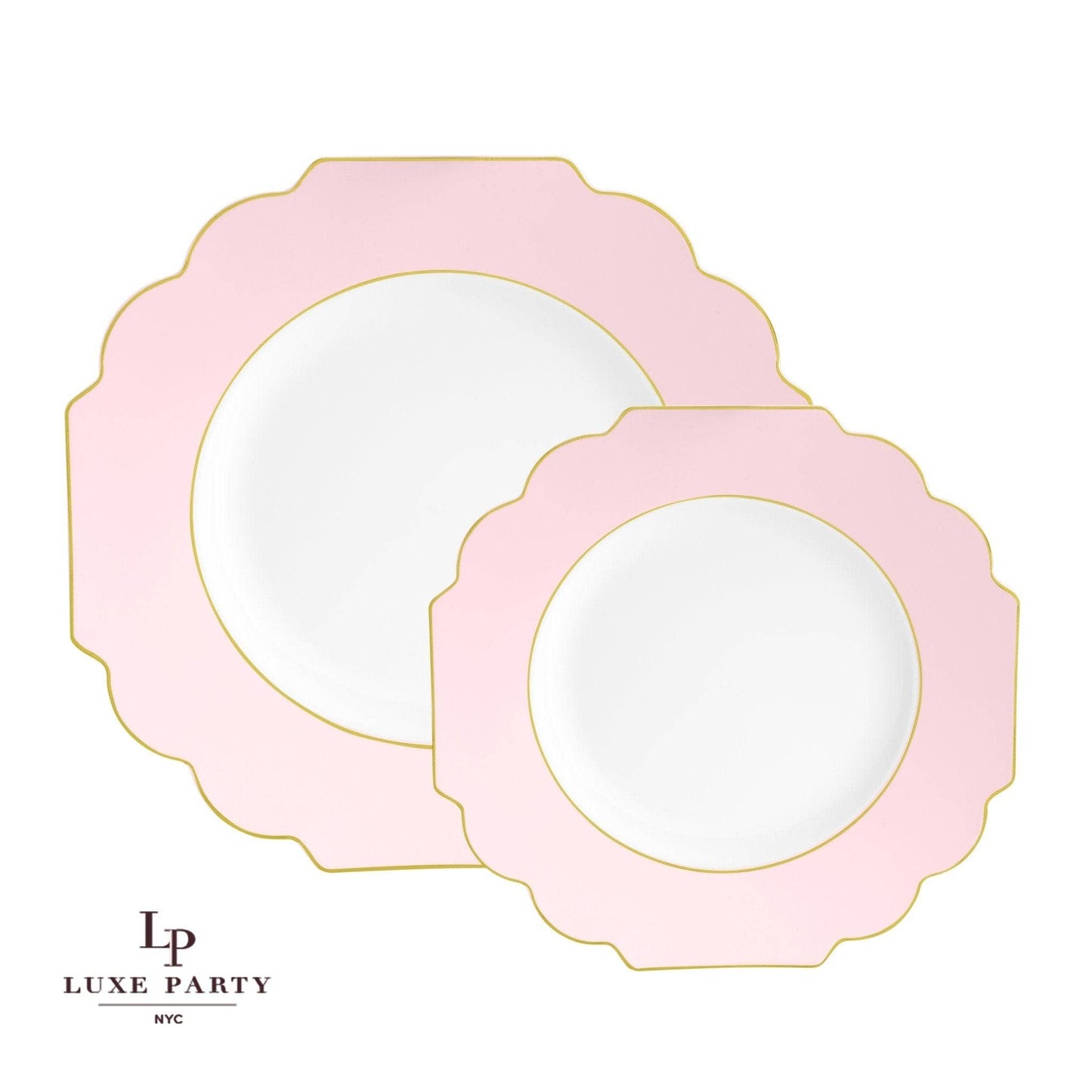 Scalloped Blush • Gold Plastic Plates | 10 Pack: 10.7" Dinner Plates / 10 Plastic Plates