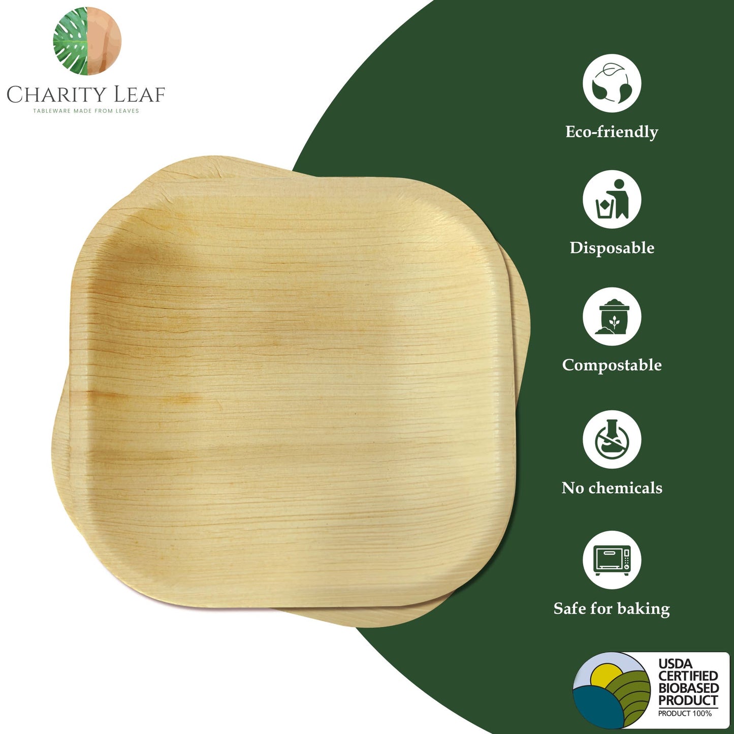 Palm Leaf Square Plate - 5" Inch - Pack of 50 Plates