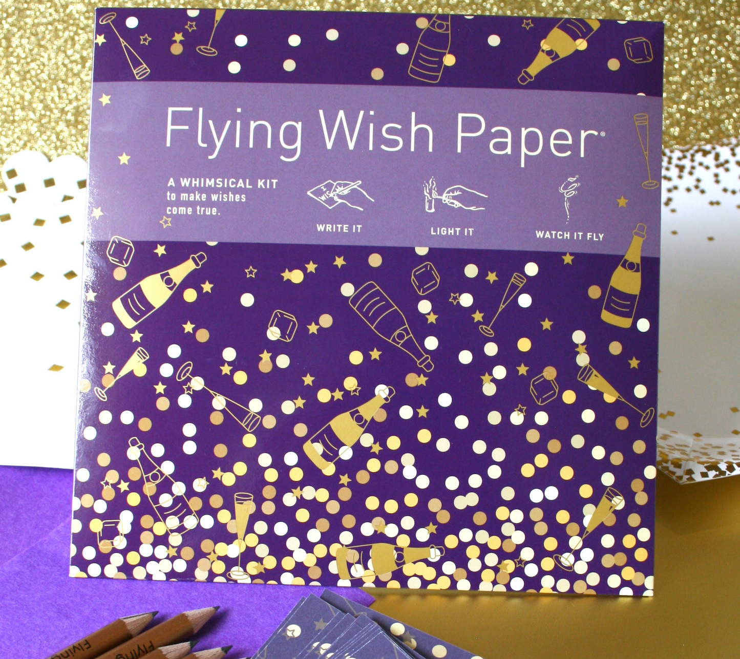 FLYING WISH PAPER® – Manifestation & Intention Ceremony Kits - CHAMPAGNE 50 Wish Paper Kit | Party Favor | Wish Kit
