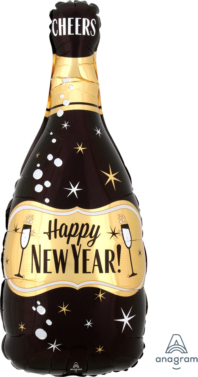Happy New Year Champagne Bottle 26" Mylar balloon