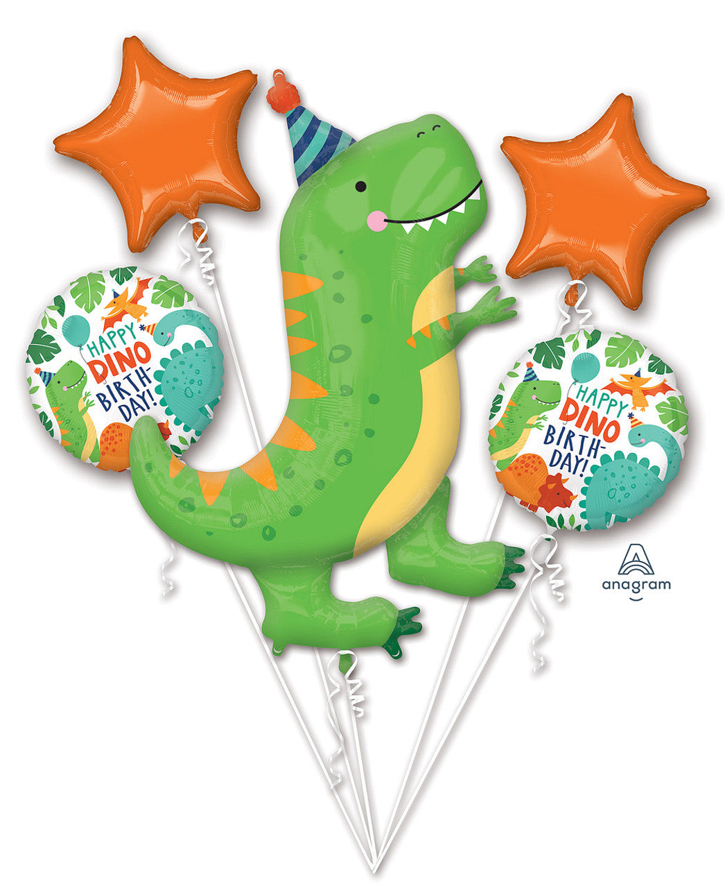 Dino Happy Birthday mylar balloons - 5 balloons