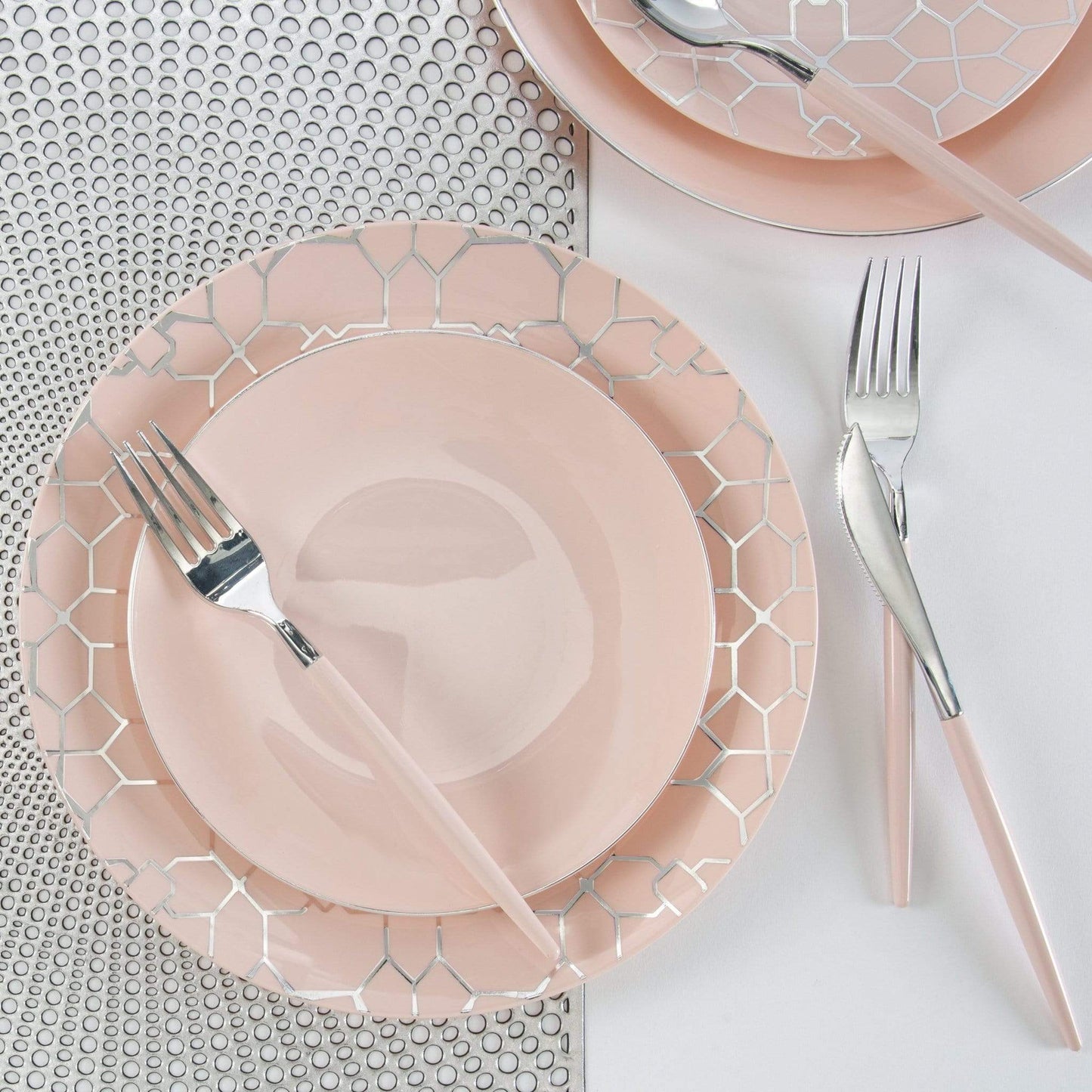 Round Blush • Silver Plastic Plates | 10 Pack: 10 Plastic Plates / 7.25" Appetizer Plates