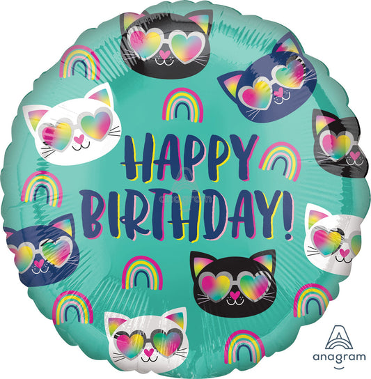 Happy Birthday Kitty Rainbow Mylar Balloon