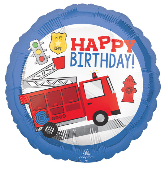 18" Fire Truck Happy Birthday Mylar Balloon