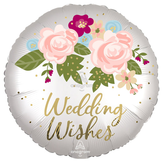18" Wedding Wishes Floral Satin Infused Mylar Balloon