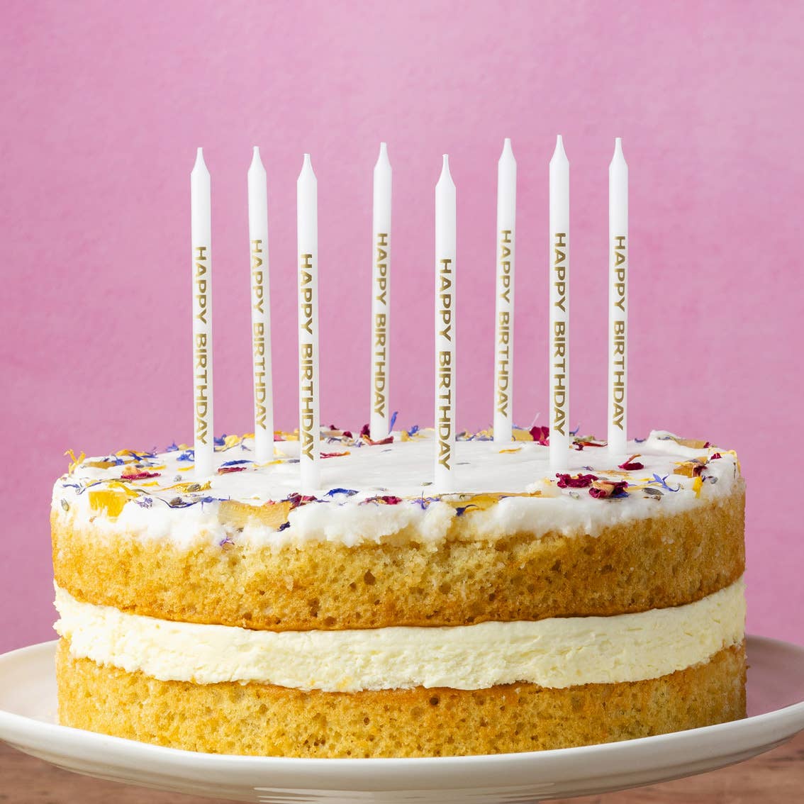 White & Gold 'Happy Birthday' Candles | 24 Pack |