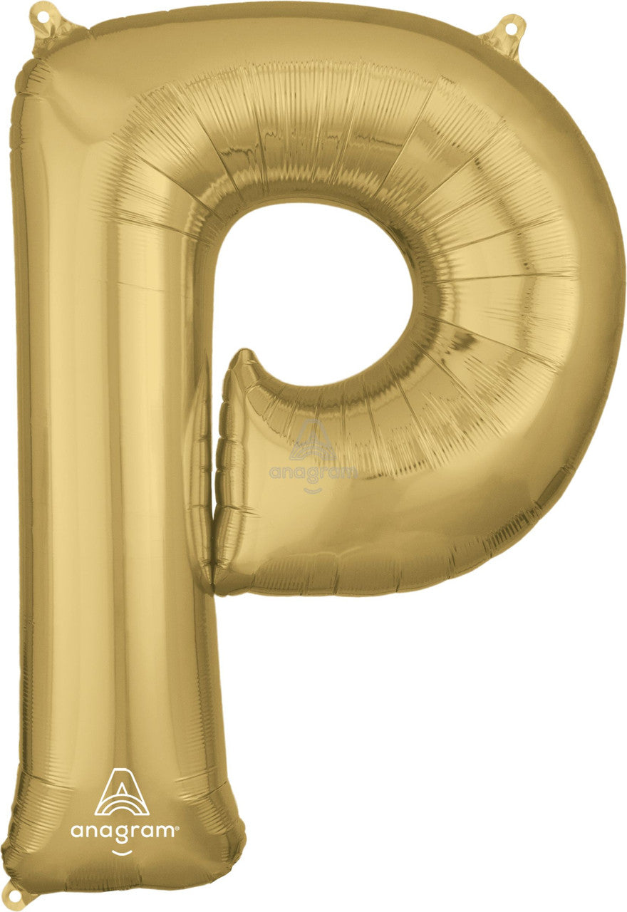 34"A White Gold Letter P Mylar Balloon