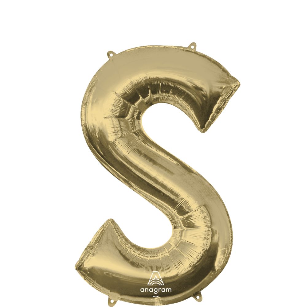 34" White Gold Letter S Mylar Balloon