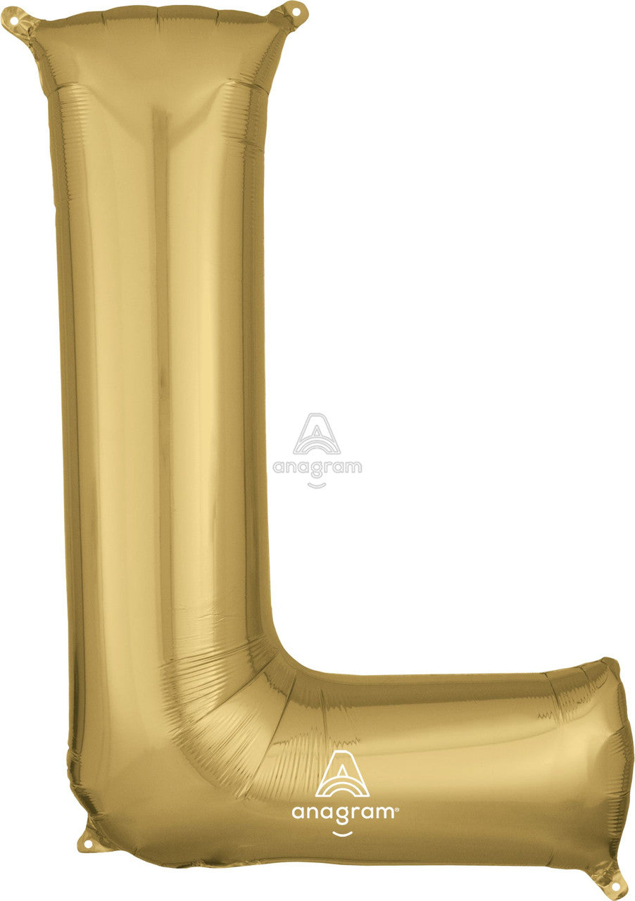 34"A White Gold Letter L Mylar Balloon