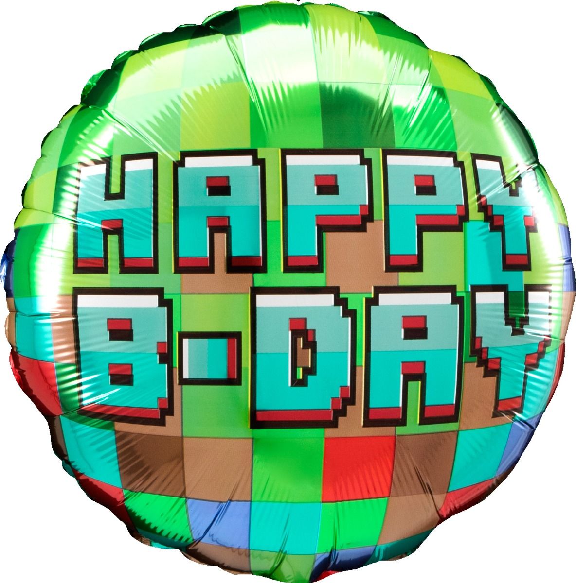 18" Pixel Town Happy Birthday Mylar Balloon Minecraft
