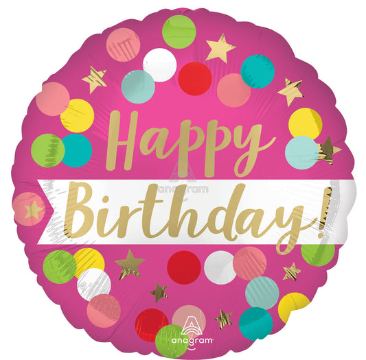 Happy Birthday Pink Confetti Mylar Balloon