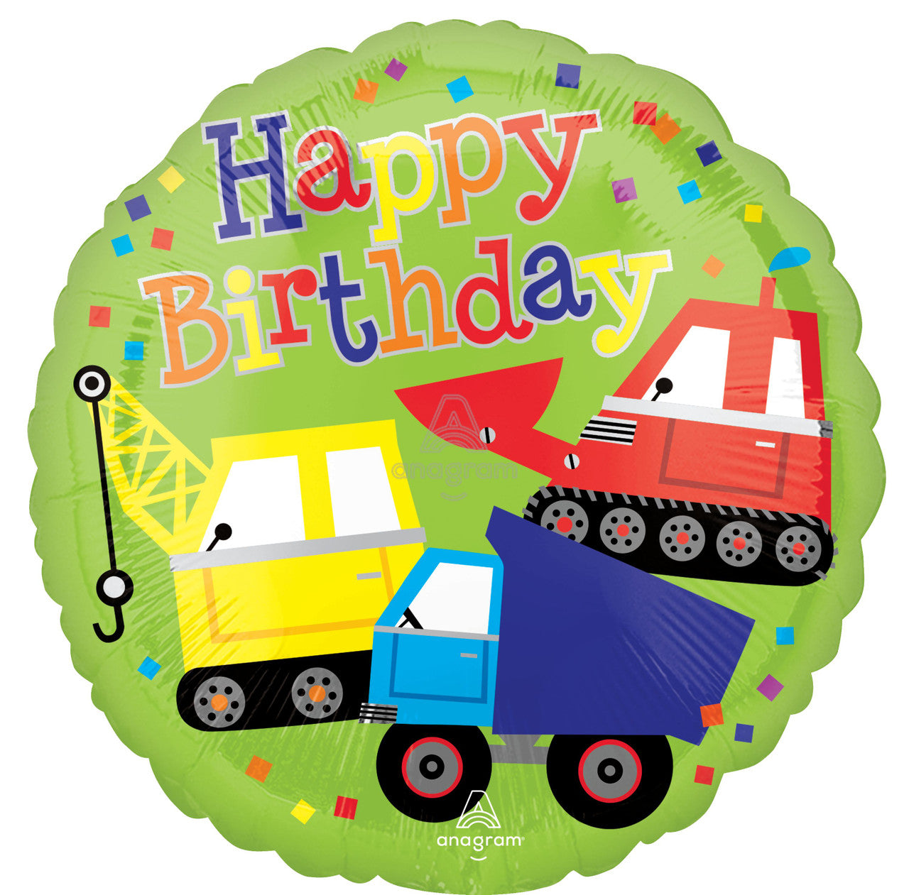 18" Happy Birthday Trucks Mylar Balloon